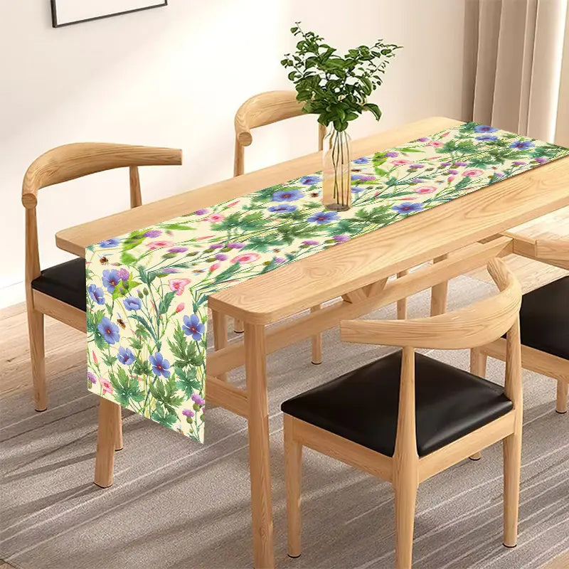 Violet table runner, linen print, simple style, for living room, kitchen, dining table decoration