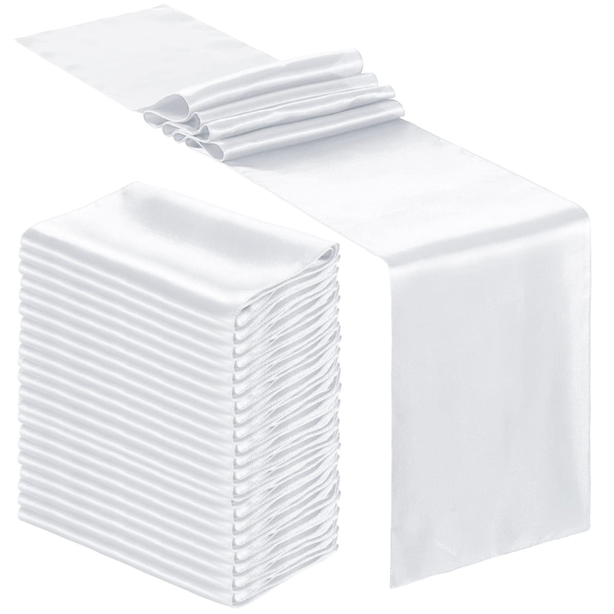 Bencailor 24 Pcs White Satin Table Runners Bulk, 12 x 108 Inch