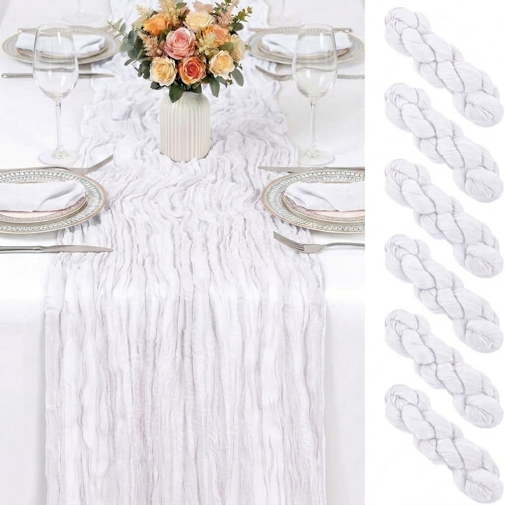 6 Pack Olive Green Cheesecloth Table Runner 17x108 Inch Semi Sheer Boho Gauze Cheese Cloth Table Runners for Party Wedding Sheer Runners for Baby Bridal Shower