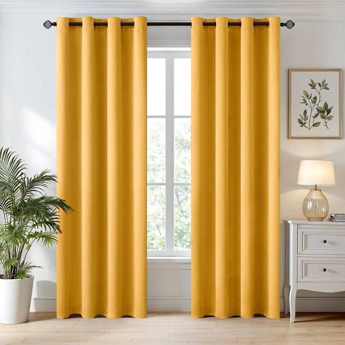 MIULEE Beige Blackout Bedroom Curtains 63 Inch Long Light Blocking