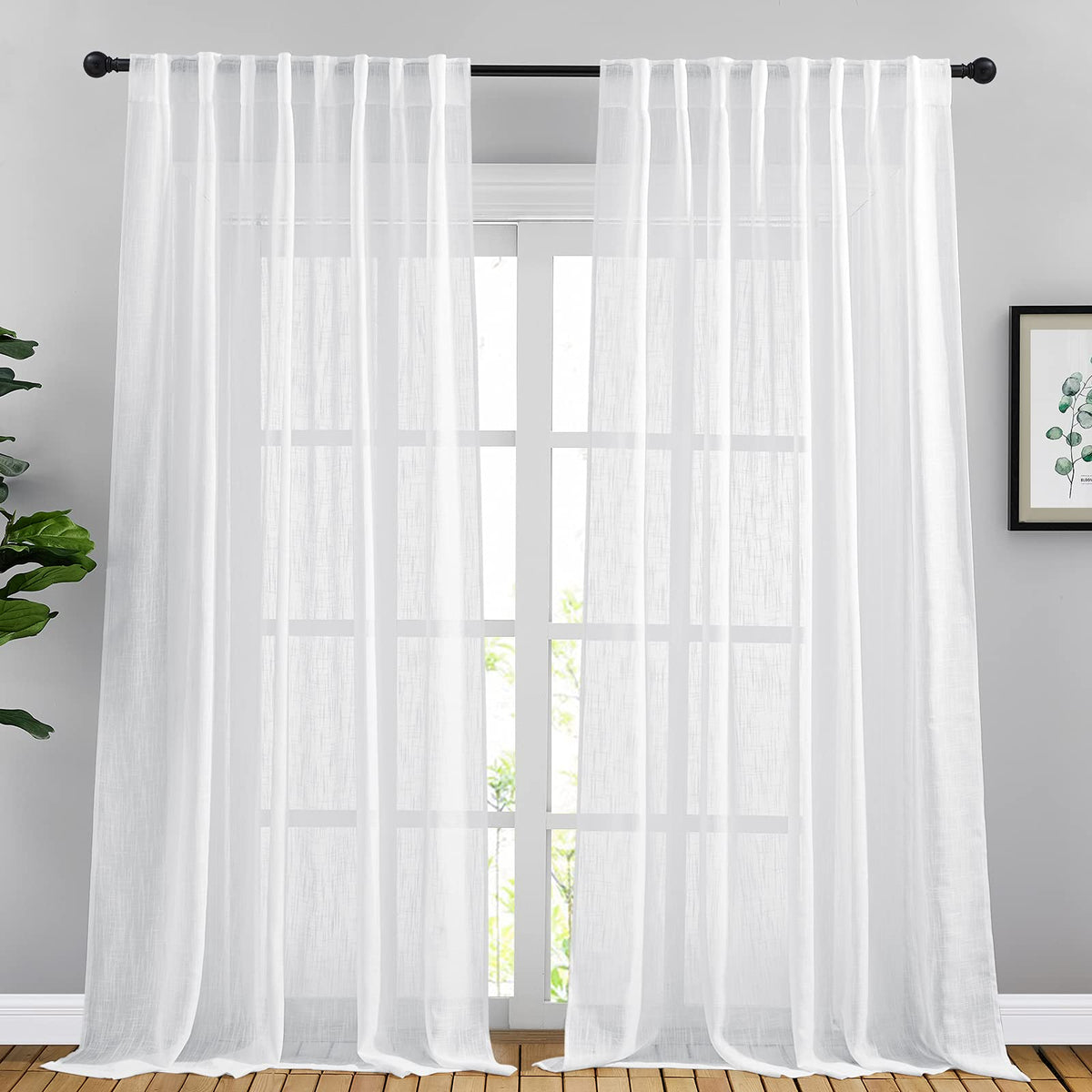 NICETOWN Natural Linen Curtains 70 Inches Length, 2 Panels, W37 x L70