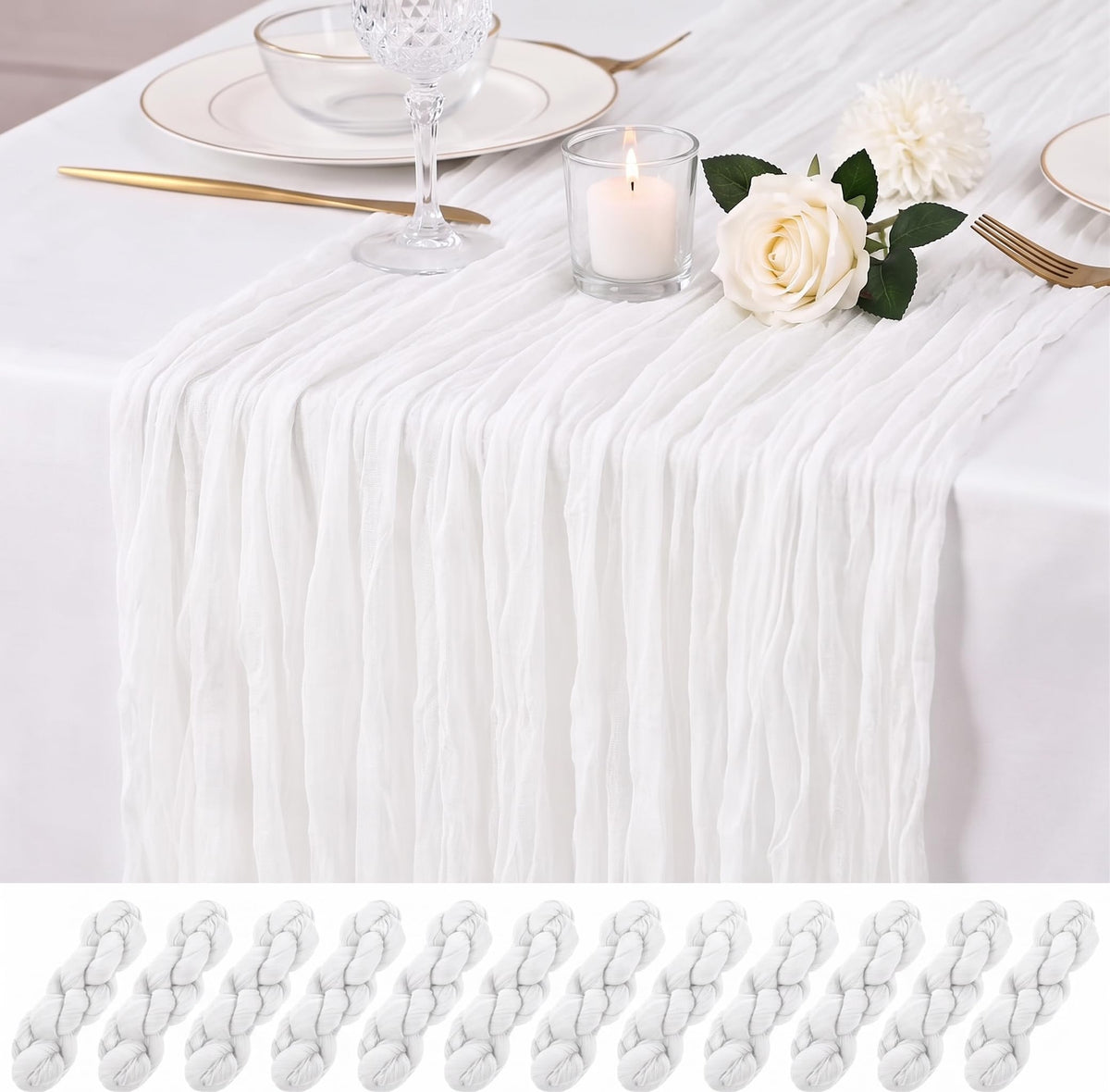 12 Pack Dusty Rose Cheesecloth Table Runner 17x108 Inch Boho Rustic Semi Sheer Gauze Cheese Cloth Table Runner for Wedding Bridal Shower Baby Shower Party Farmhouse Dining Table Decor