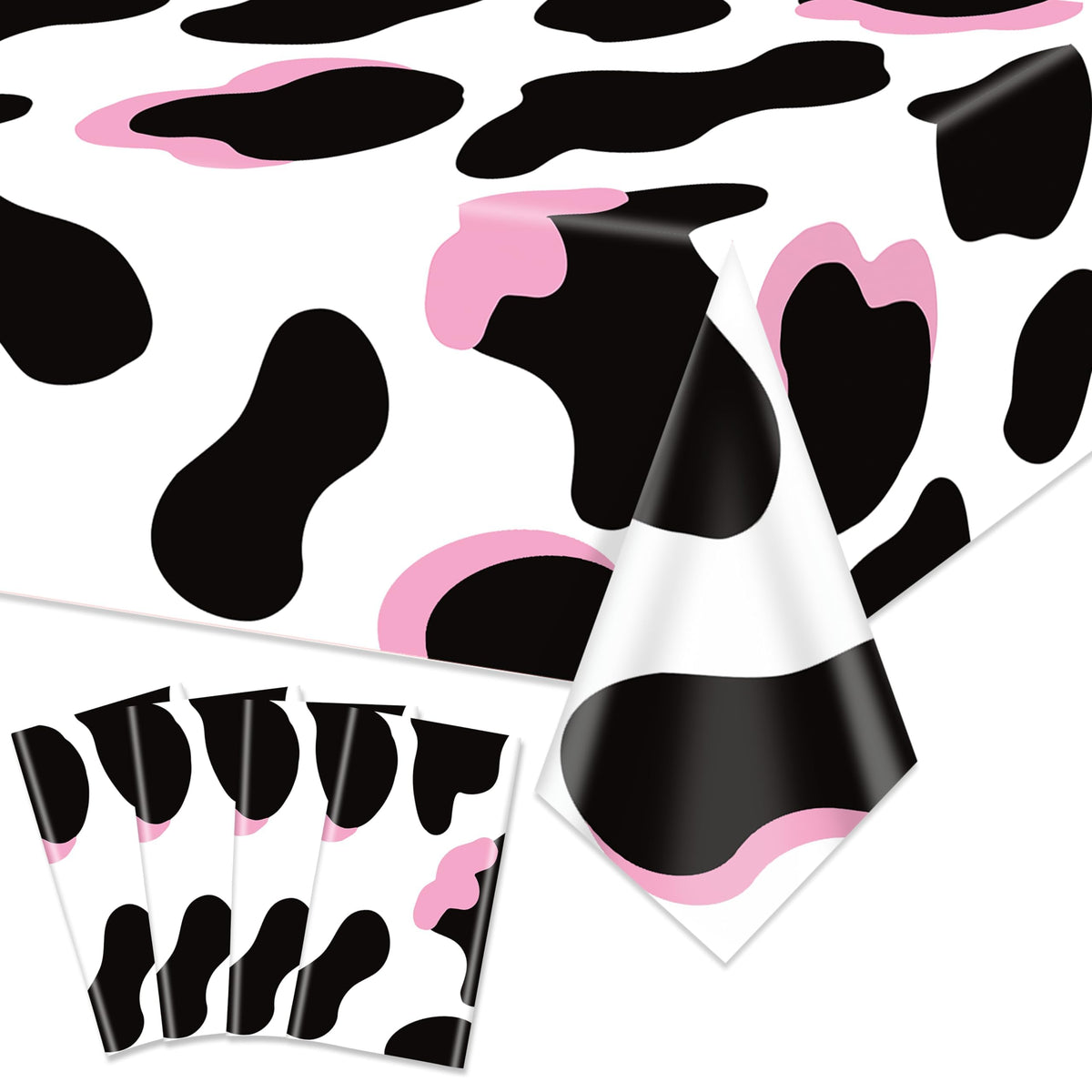6 Pcs Cow Print Table Runner, 14 x 108 in Black and White Cow Table Runner Farm Western Tablecloth for Birthday Western Barnyard Home Kitchen Decorations