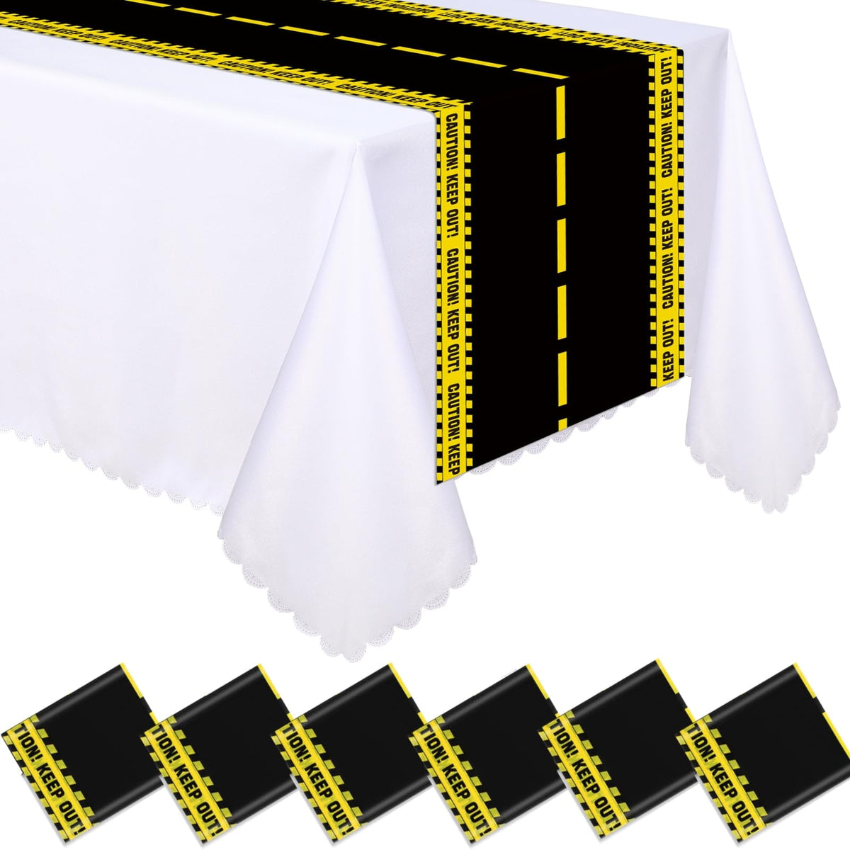 Preboun 6 Pcs Black White Checkered Plastic Table Runner 14 x 108 in