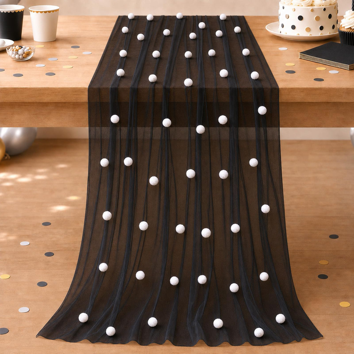 Rainbow Polka Dot Tulle Table Runner 10 Ft 3D Confetti Cheesecloth