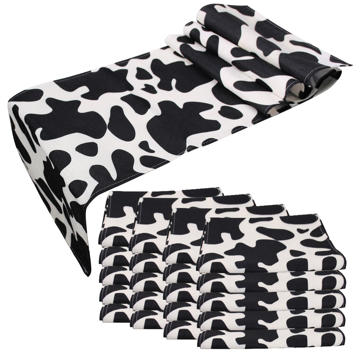 5 Pcs Linen Cow Print Table Runner Black and White Farm Cow Print Tablecloth Western Barnyard Cowboy Themed Table Cloths for Birthday Party Decorations Home Kitchen Supplies ( 13 x 72 in)