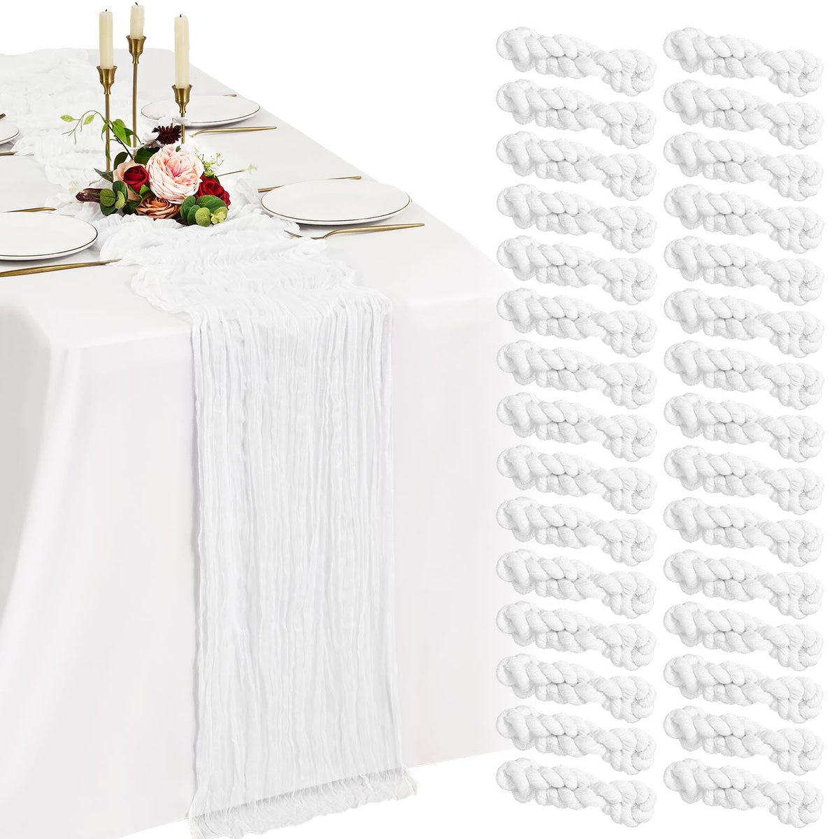 4 Pack Cheesecloth Table Runner 10FT Sage Green Table Runner Boho Gauze Cheese Cloth Table Runners Long Rustic Sheer Table Decorations for Wedding Party Baby Bridal Shower Birthday Holiday Home