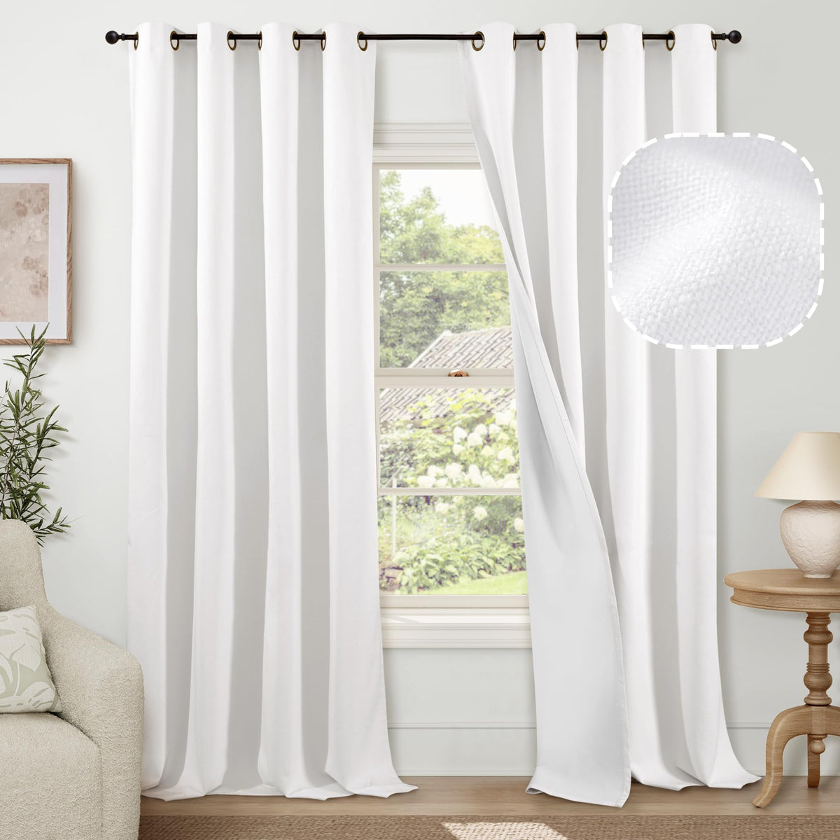 Lajode Natural Linen Blackout Curtains for Bedroom - 52x84 Inch 2 Panels