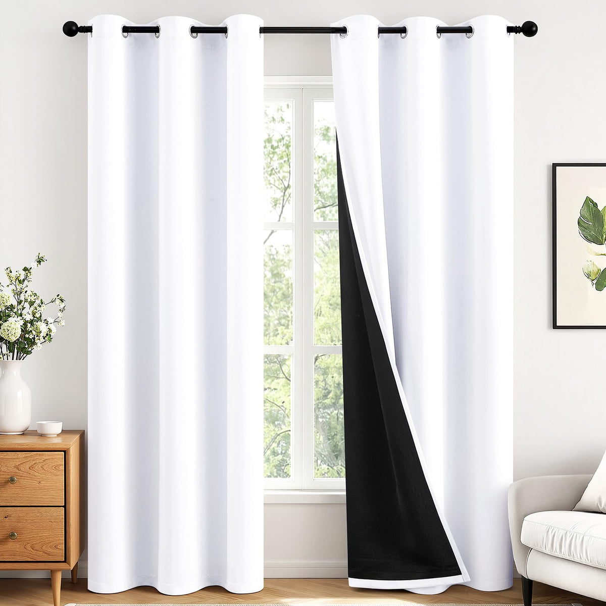 MIULEE White 100% Blackout Curtains for Bedroom 40x63 Inch Long