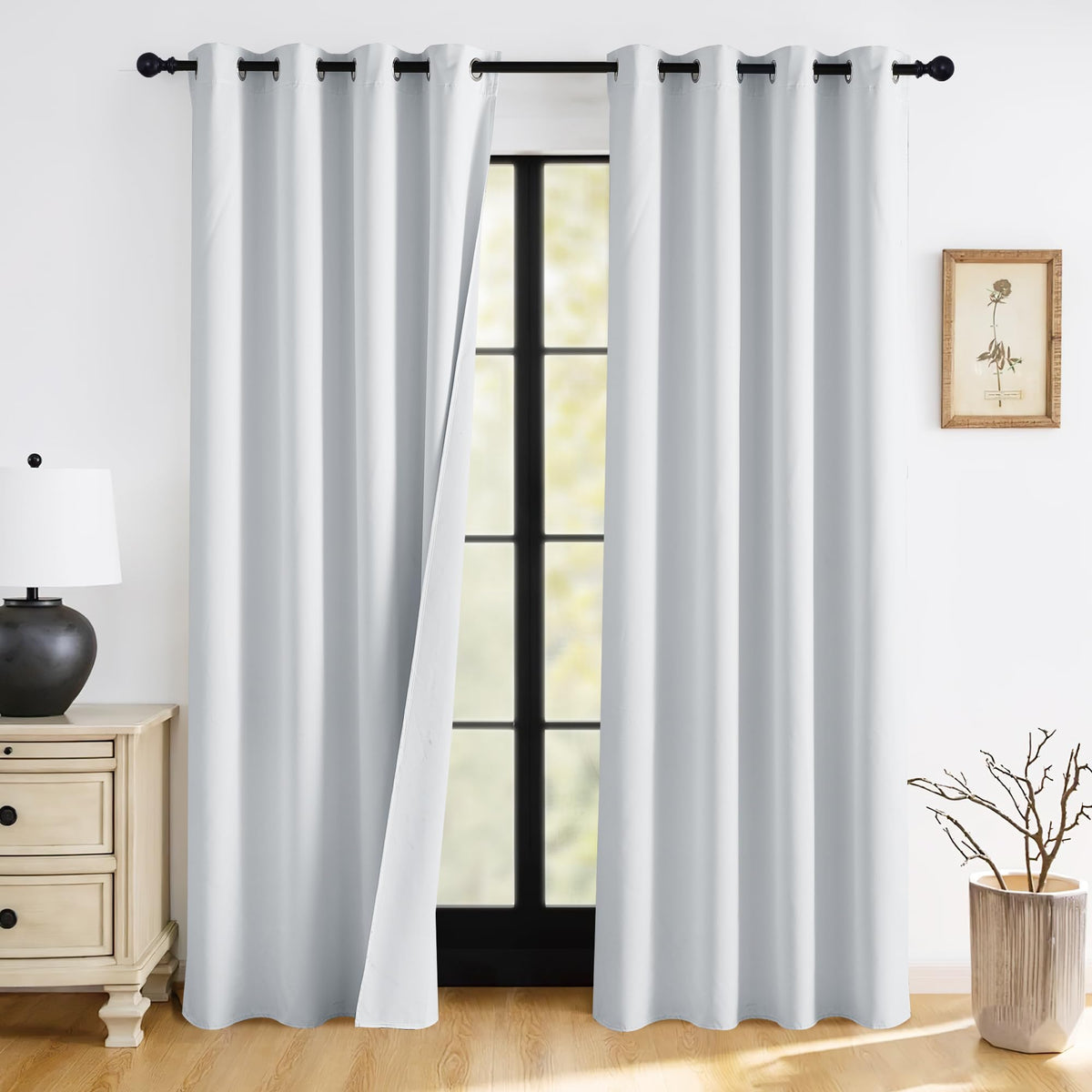 RYB HOME 100% Blackout Black Curtains for Bedroom Living Room 84 inch Long
