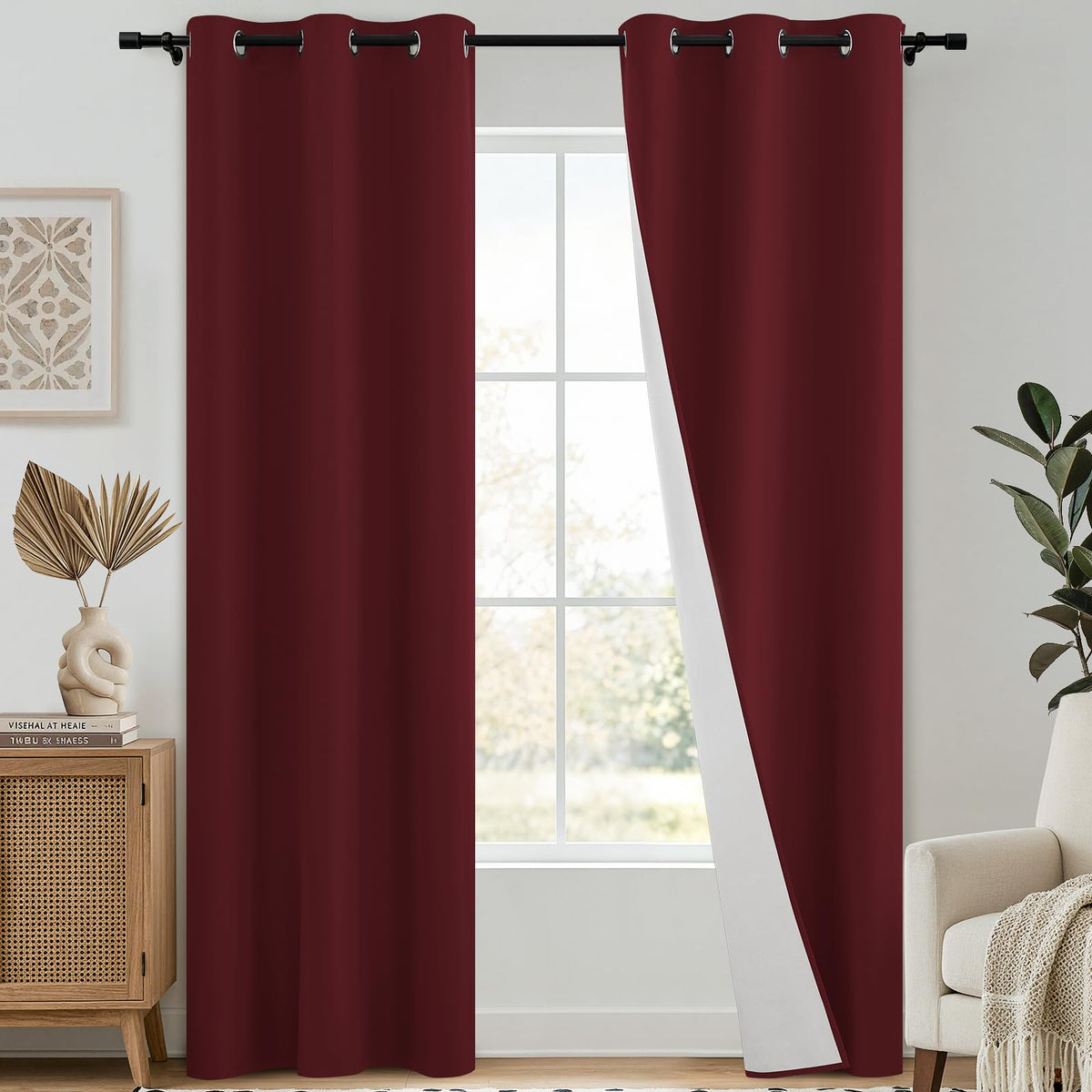 SimpleHome Chocolate Brown 100% Blackout Curtains for Bedroom 63 Inch Long