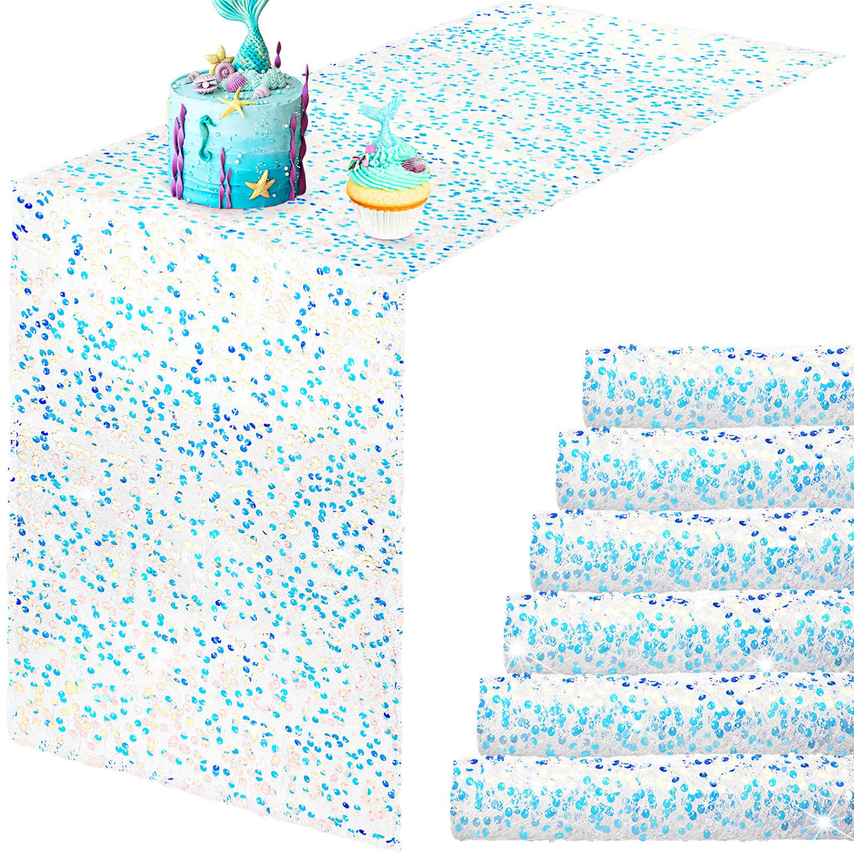 Remagr 6 Pcs Iridescent Mermaid Sequin Table Runner, Purple