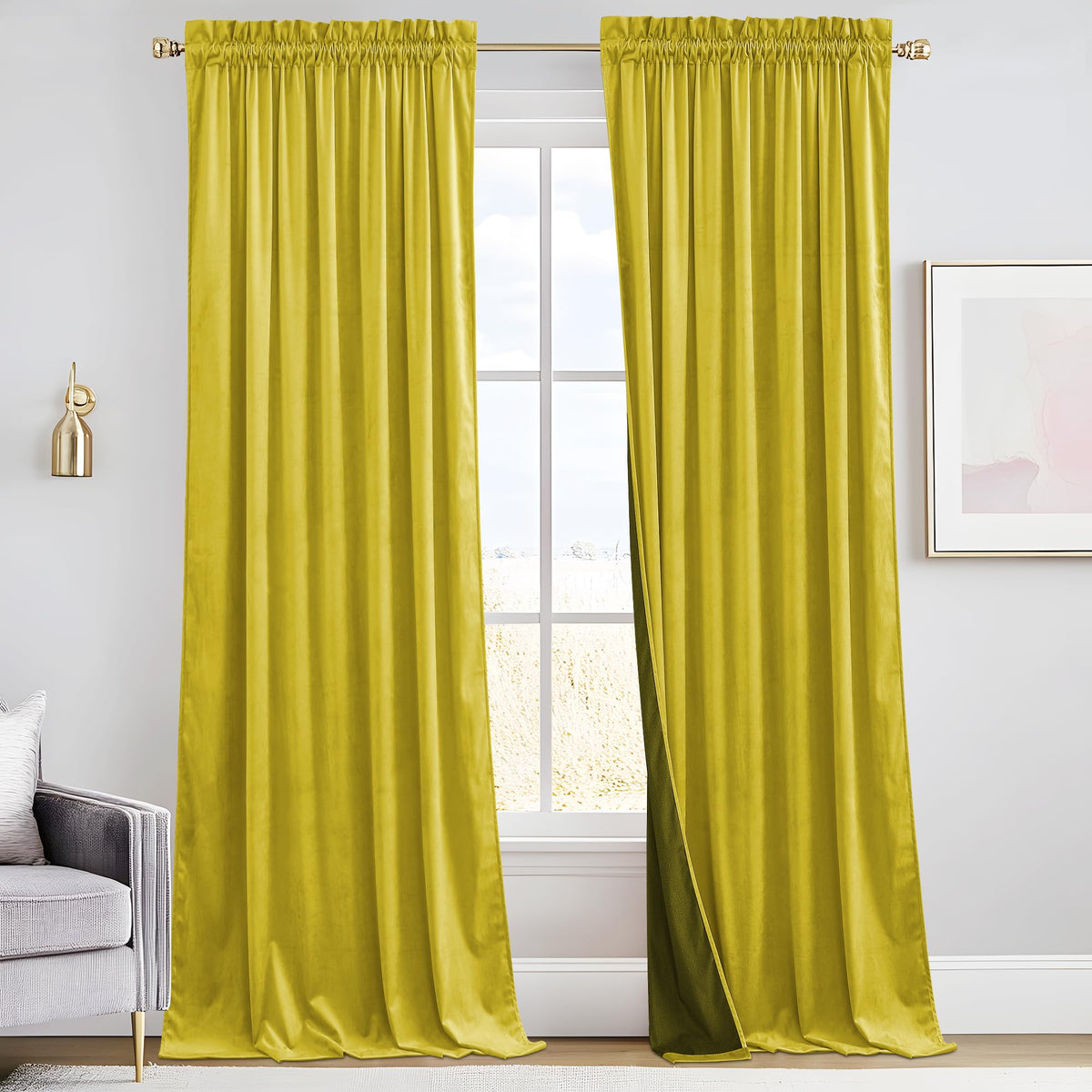 RYB HOME Green Velvet Blackout Curtains 84 inches for Bedroom Living Room