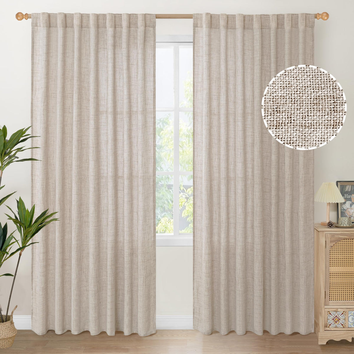 YoungsTex Linen Semi Sheer Curtains 72 Inch Length, Light Filtering Drapes