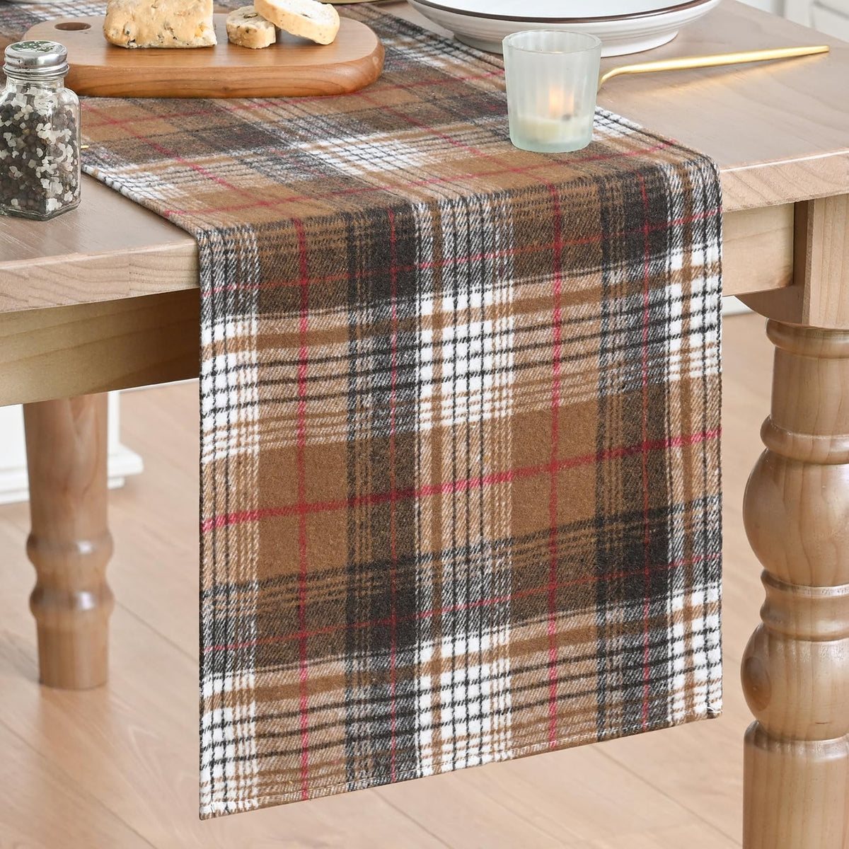 Artoid Mode Caramel Brown Farmhouse Plaid Fall Table Runner 13x72 Inch