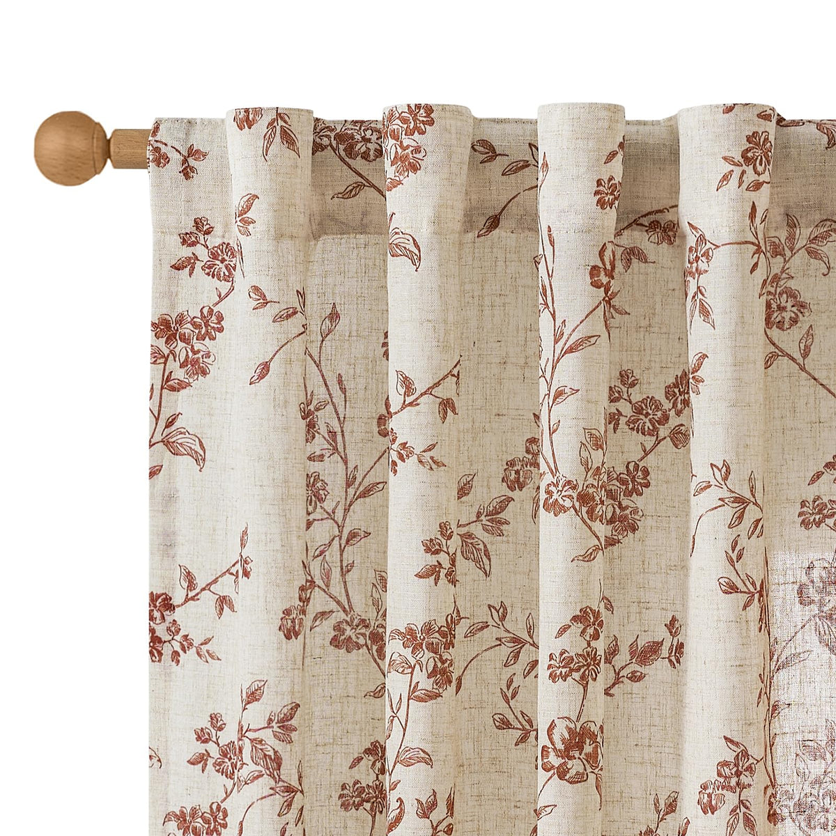 Lazzzy Taupe Vintage Floral Linen Curtains Farmhouse 50W X 63L 2 Panels