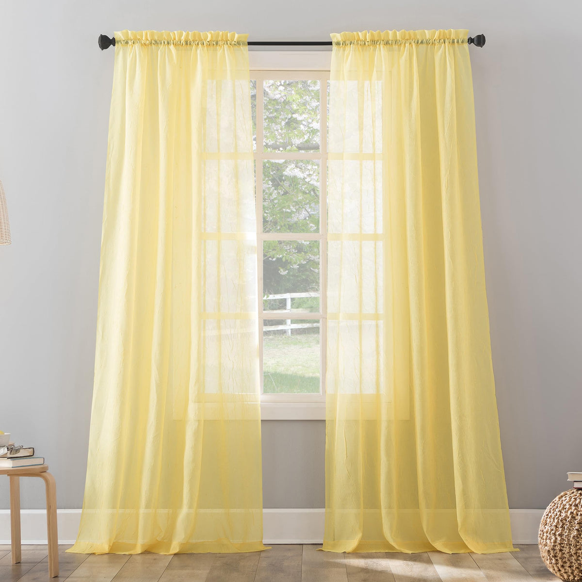 No. 918 Erica Crushed Sheer Voile Rod Pocket Curtain Panel, 51" x 84", White