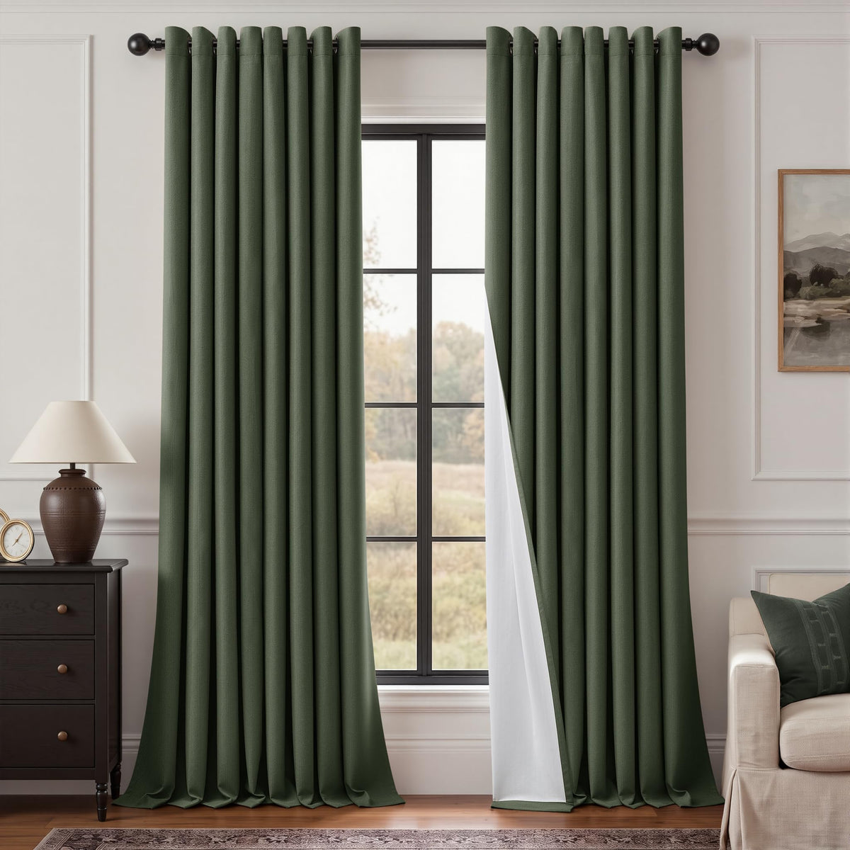 Natural Ivory 100% Blackout Grommet Linen Curtains 90 Inch Long 2 Panels
