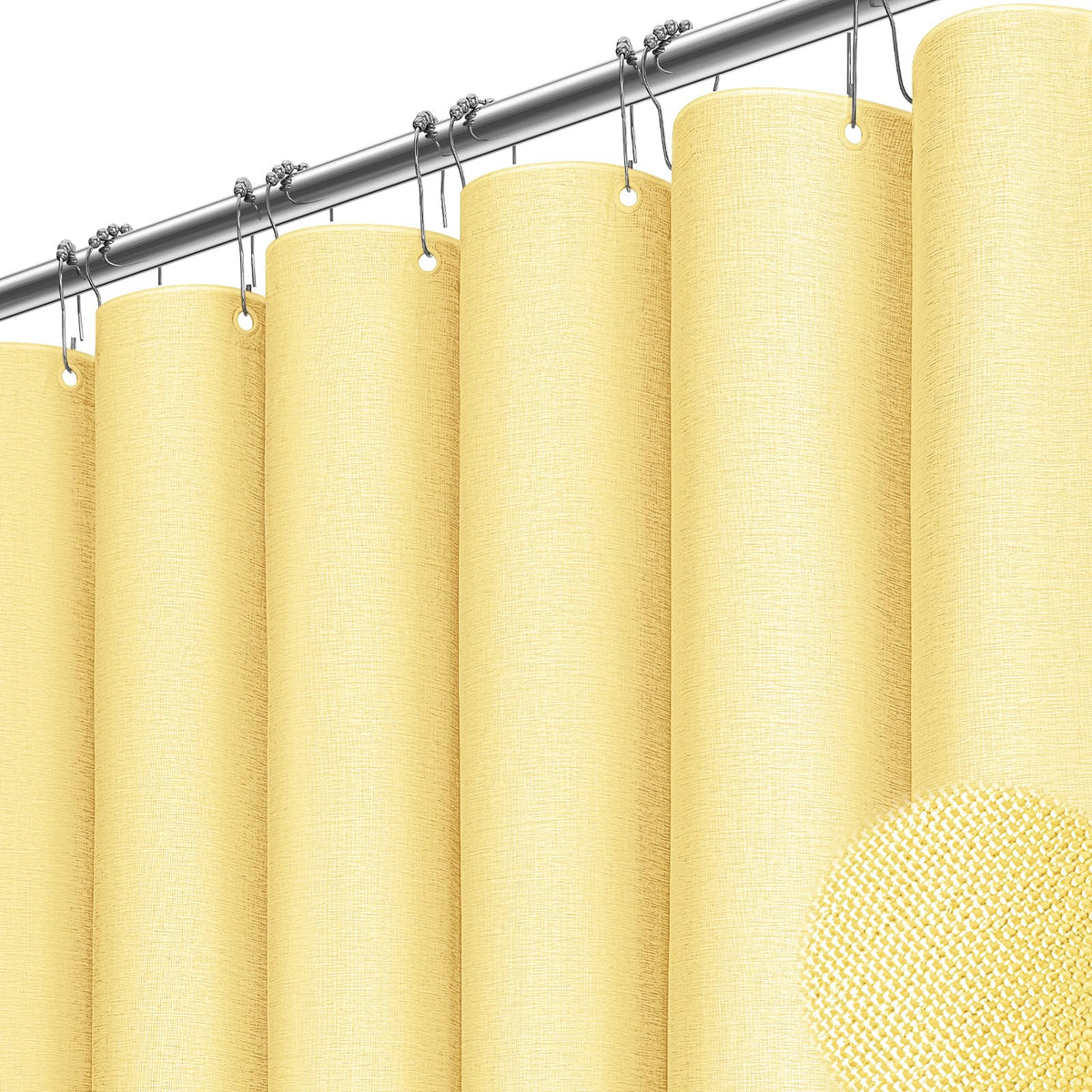BTTN Beige Linen Textured Waterproof Cloth Shower Curtain Set, 72x72, Cream