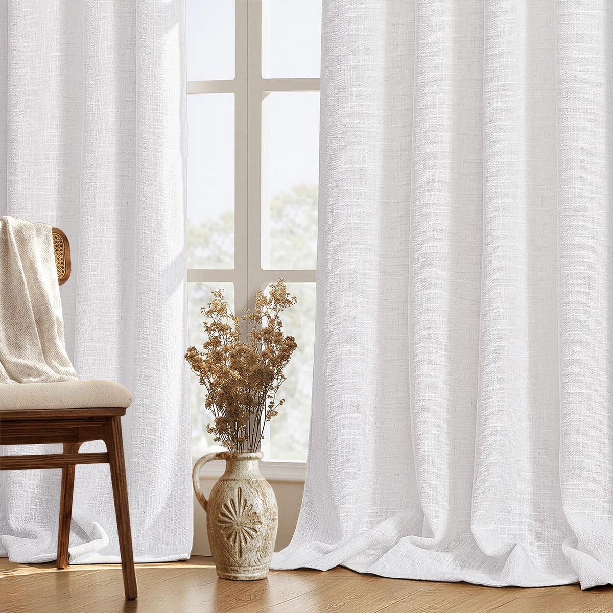 MIULEE Thick Linen Curtains 96 Inches Long Light Blue Semi Sheer for Farmhouse/Living Room/Bedroom, Linen Textured Light Filtering Window Privacy Drapes with Back Tab Rod Pocket, 42Wx96L, Set of 2