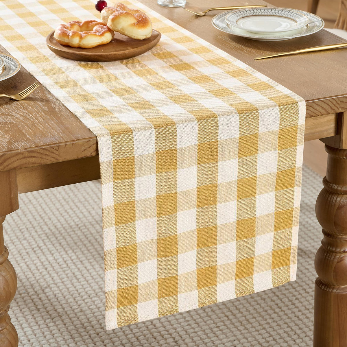 Fall Gingham Table Runner 13x72 Inches Long, Orange