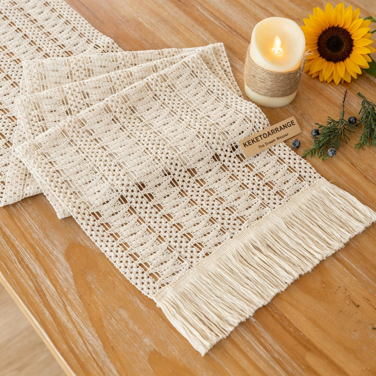 Keketoarrange Boho Macrame Table Runner 12x72 Inch