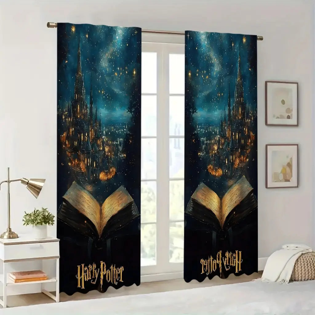 Magical castle under the starry sky: Magical book indoor curtains, blackout, heat insulation, and soft, suitable for home décor.