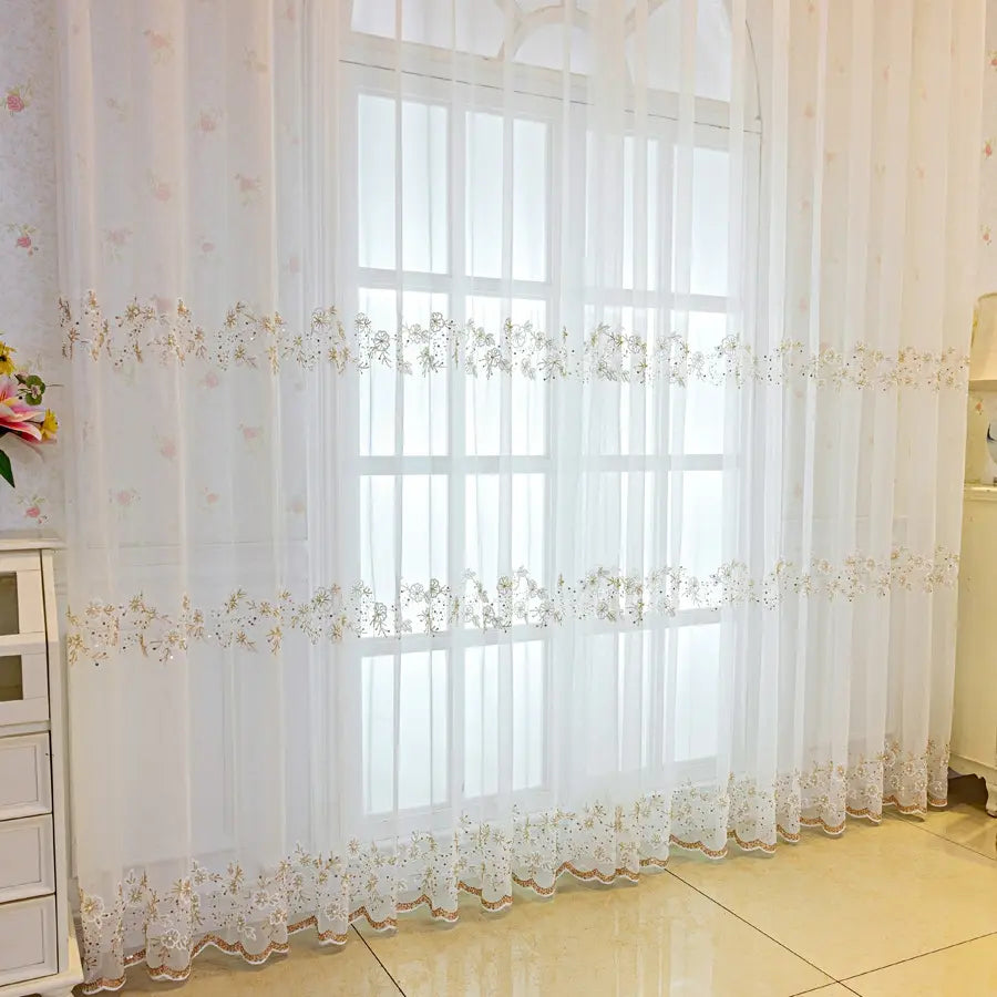 Luxury Dreamy Beaded Embroidered Window Curtain, Home Decoration Curtain, Light-Blocking Sunshade for Living Room Bedroom Balcony, 100cm Width Decorative Fabric, Net Curtains Window