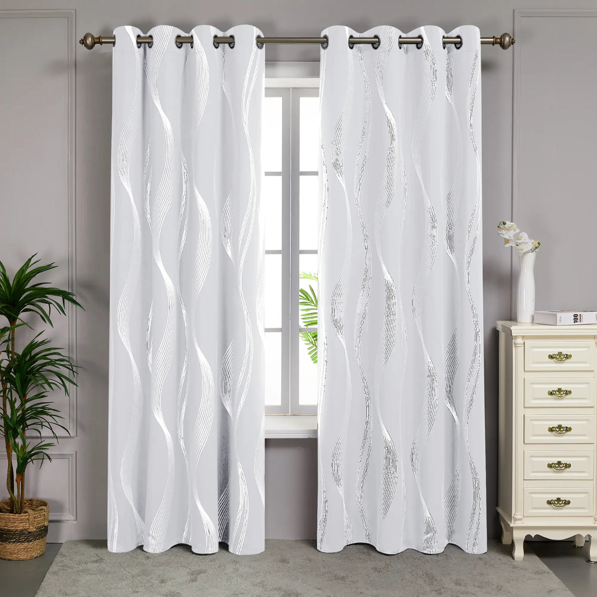 Deconovo 3m Blackout Double Curtains - 2 Panels High-Quality Poly Golden Wave Stripe Print Modern Drapes, Thermal Insulated, Soundproof Grommet Drapery, UV Glare Shield, Hand-Wash Only Privacy Blackout Shade for Living Room Decor,sohochic