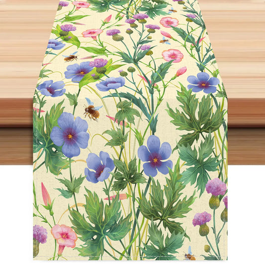 Violet table runner, linen print, simple style, for living room, kitchen, dining table decoration