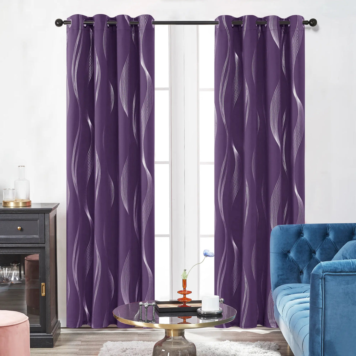 Deconovo 3m Blackout Double Curtains - 2 Panels High-Quality Poly Golden Wave Stripe Print Modern Drapes, Thermal Insulated, Soundproof Grommet Drapery, UV Glare Shield, Hand-Wash Only Privacy Blackout Shade for Living Room Decor,sohochic