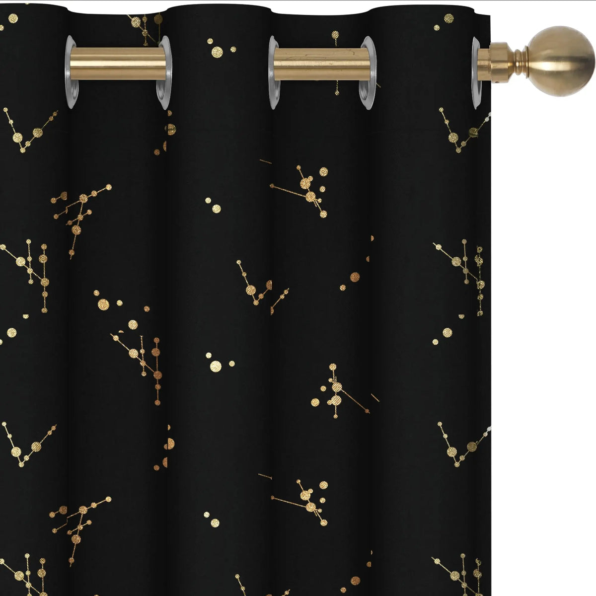 Deconovo 2-Panel Blackout Curtain for Windows - Modern Constellation Style, Gold Star Foil All-Over Print, Thermal Lined, Soundproof Curtains, Silky Smooth Drape, Durable, Machine Washable for Living Room, School Playroom