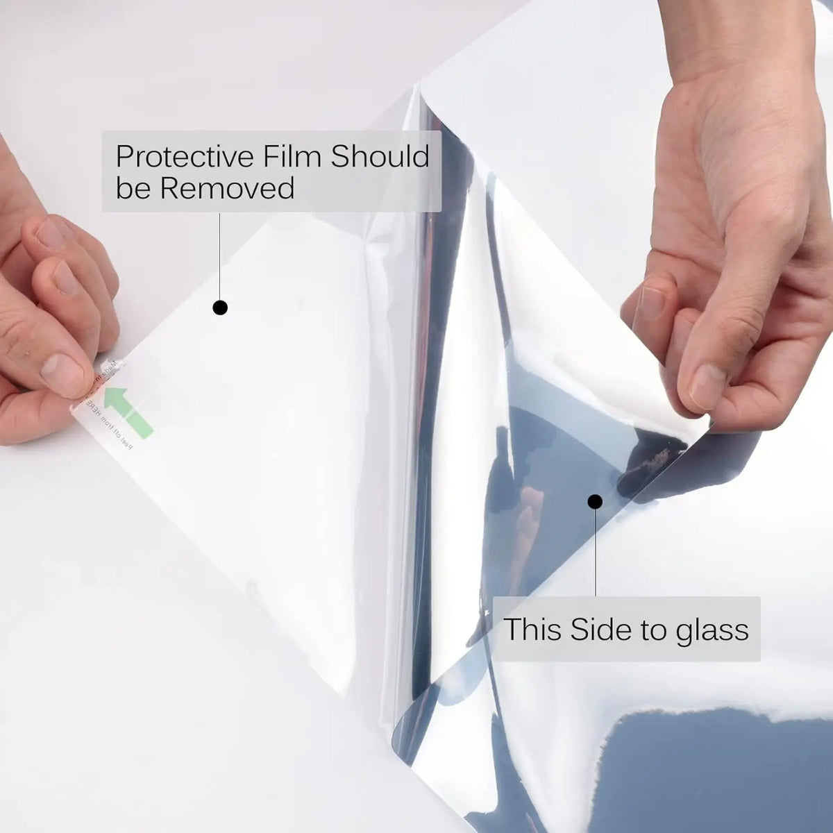 Window Privacy Film One Way Daytime Privacy Static Cling Sun Blocking Anti UV Reflective Window Tint for Home and Office, Black-Silver, 17.5 Inch X 6.5 Feet