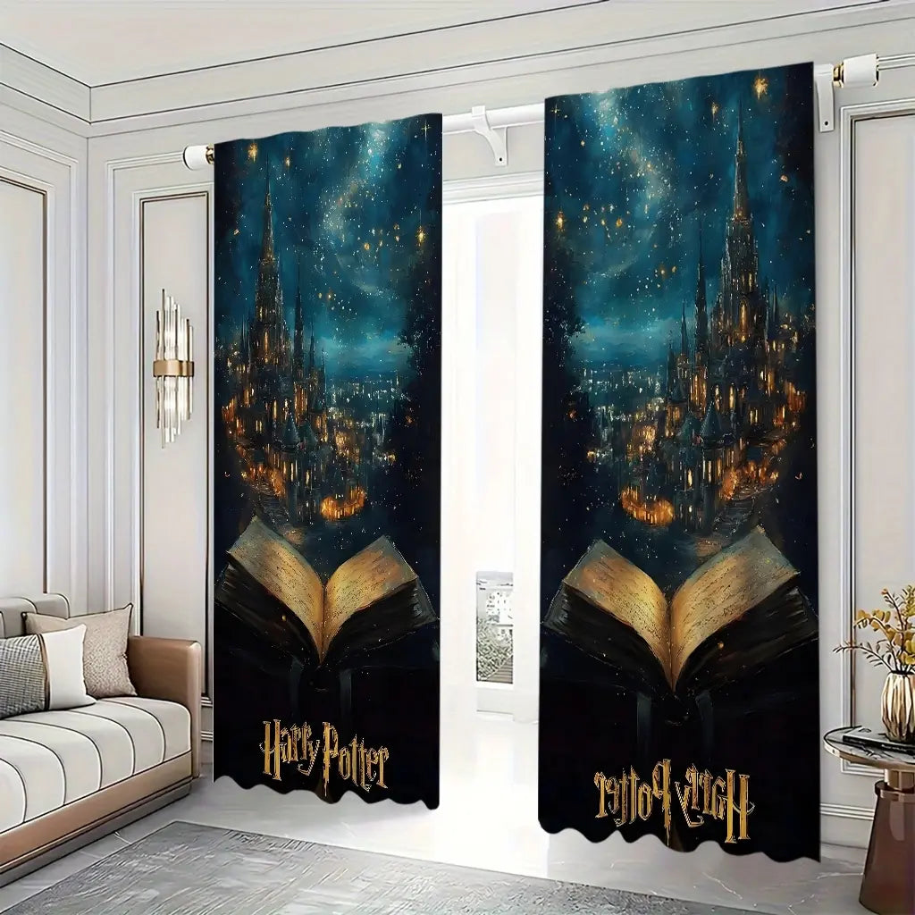 Magical castle under the starry sky: Magical book indoor curtains, blackout, heat insulation, and soft, suitable for home décor.