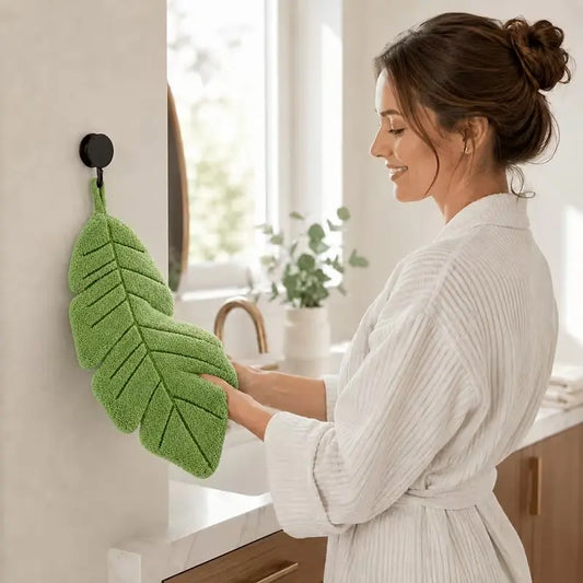 Creative Leaf Bathroom Towel, Absorbent Hand Towel, Hanging Design, Thick Turtle Shell Fabric Fleece, Ideal for Bath, Kitchen, Restaurant