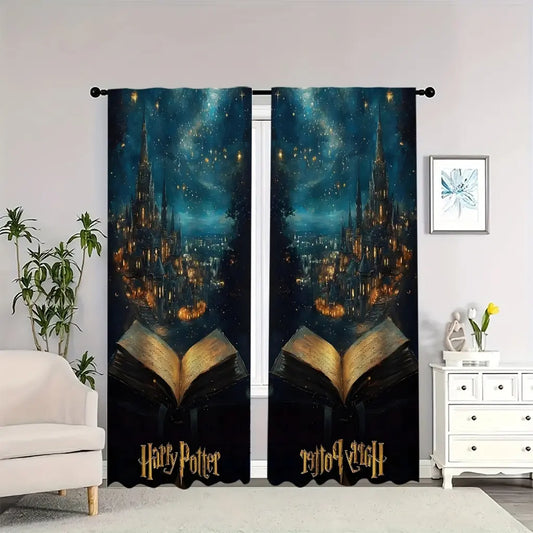 Magical castle under the starry sky: Magical book indoor curtains, blackout, heat insulation, and soft, suitable for home décor.