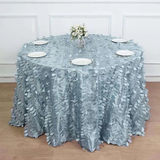 120" Round Dusty Blue Taffeta Tablecloth - 3D Leaf Petal Seamless Design, Non-Customized Machine Washable Table Cover for Event, Celebration Decorations, Art Deco All Seasons Use