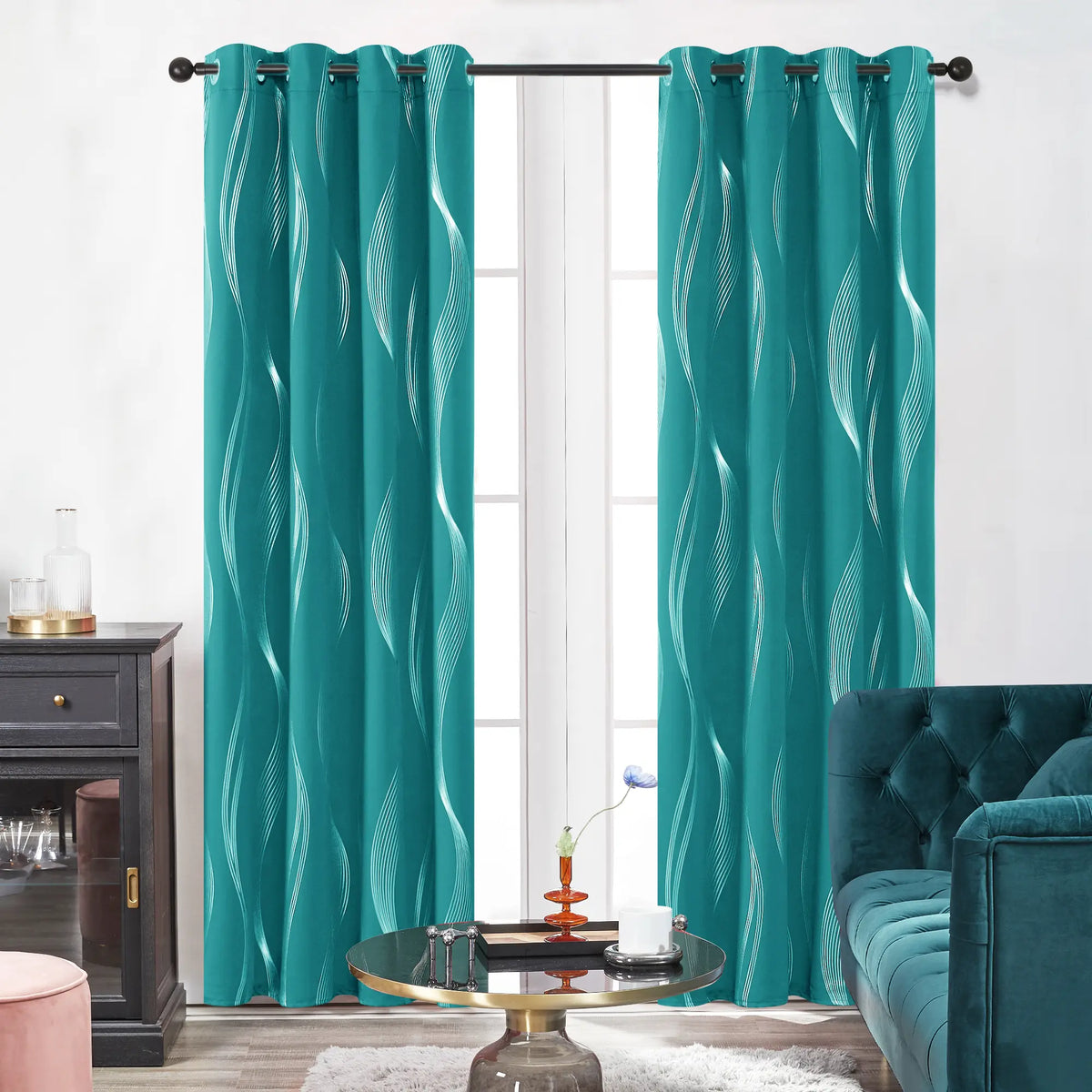 Deconovo 3m Blackout Double Curtains - 2 Panels High-Quality Poly Golden Wave Stripe Print Modern Drapes, Thermal Insulated, Soundproof Grommet Drapery, UV Glare Shield, Hand-Wash Only Privacy Blackout Shade for Living Room Decor,sohochic