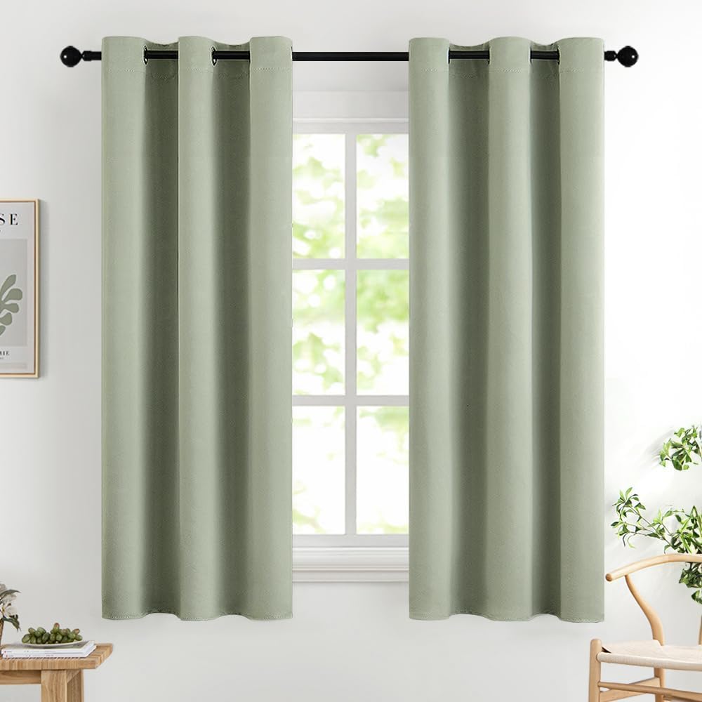 MIULEE Beige Blackout Bedroom Curtains 63 Inch Long Light Blocking