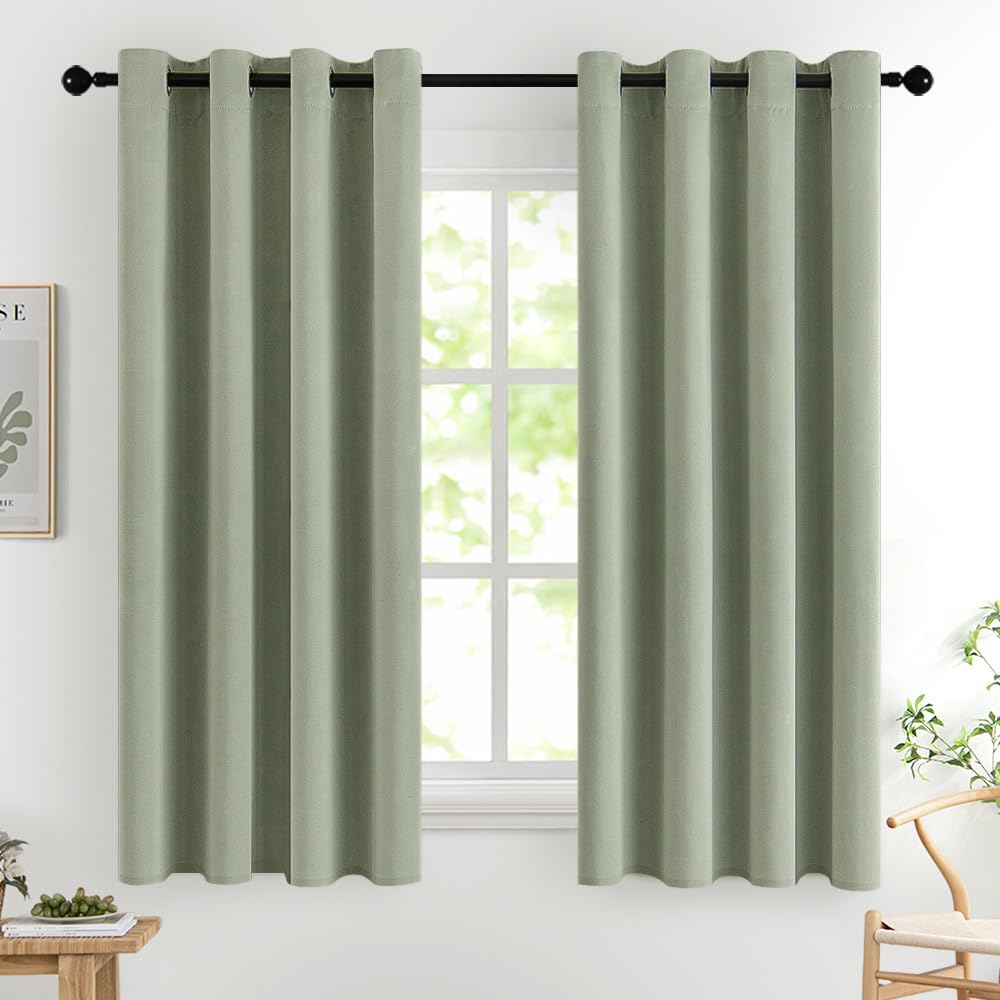 MIULEE Beige Blackout Bedroom Curtains 63 Inch Long Light Blocking