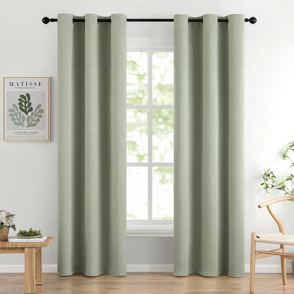 MIULEE Beige Blackout Bedroom Curtains 63 Inch Long Light Blocking