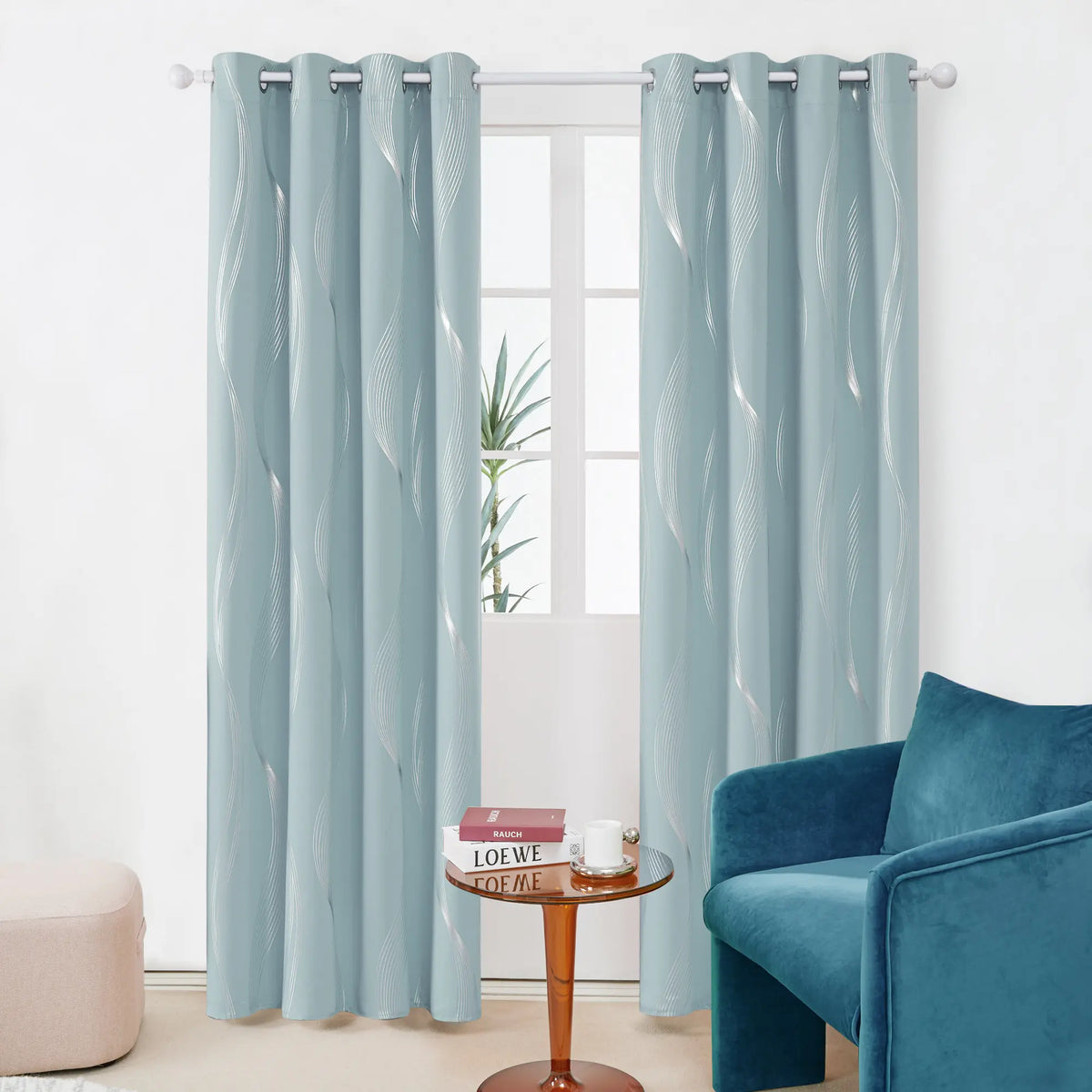 Deconovo 3m Blackout Double Curtains - 2 Panels High-Quality Poly Golden Wave Stripe Print Modern Drapes, Thermal Insulated, Soundproof Grommet Drapery, UV Glare Shield, Hand-Wash Only Privacy Blackout Shade for Living Room Decor,sohochic