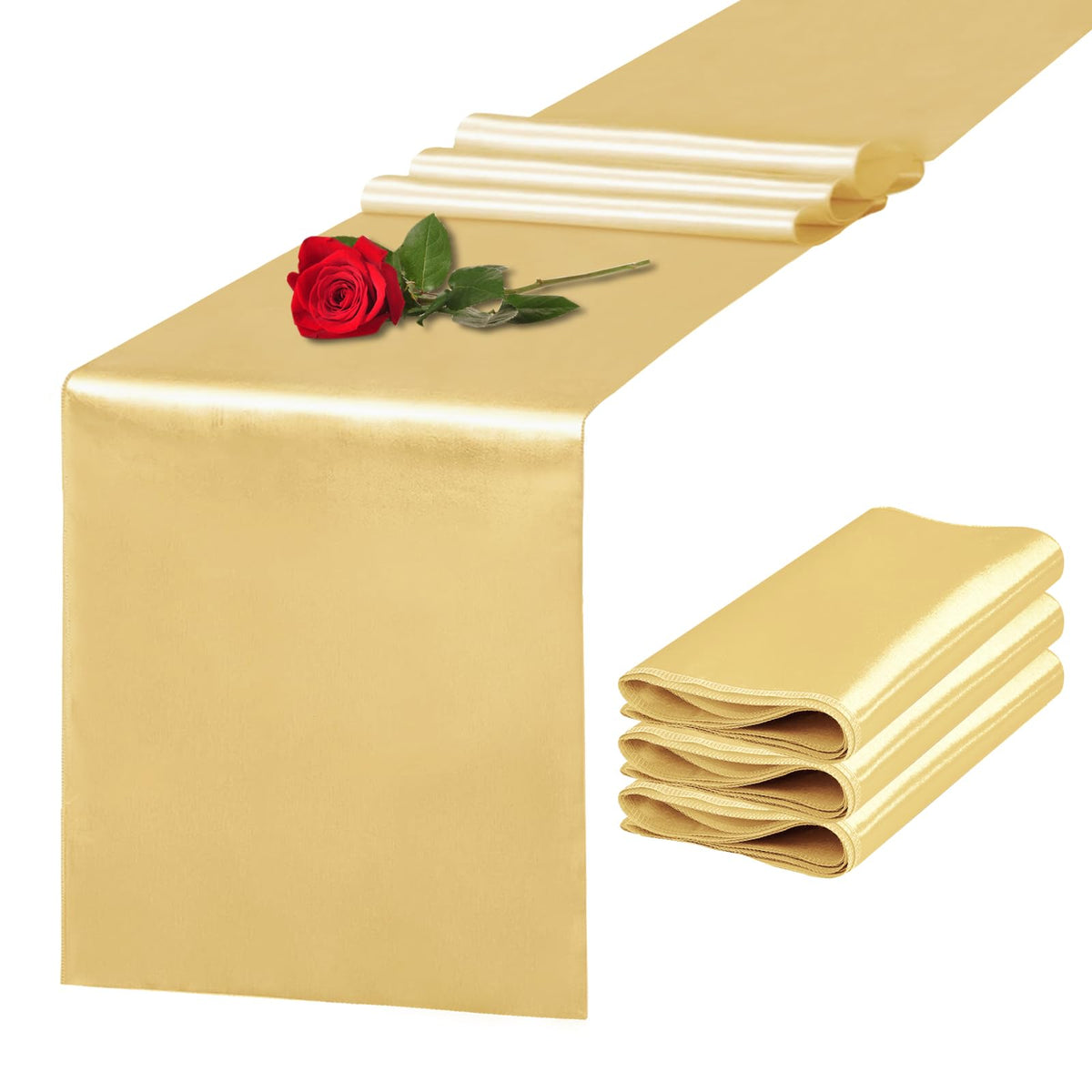 10 Pack Satin Table Runner 12 x 108 Inch Long Light Gold Silk Table Runner for Wedding Party Banquet Birthday Decoration