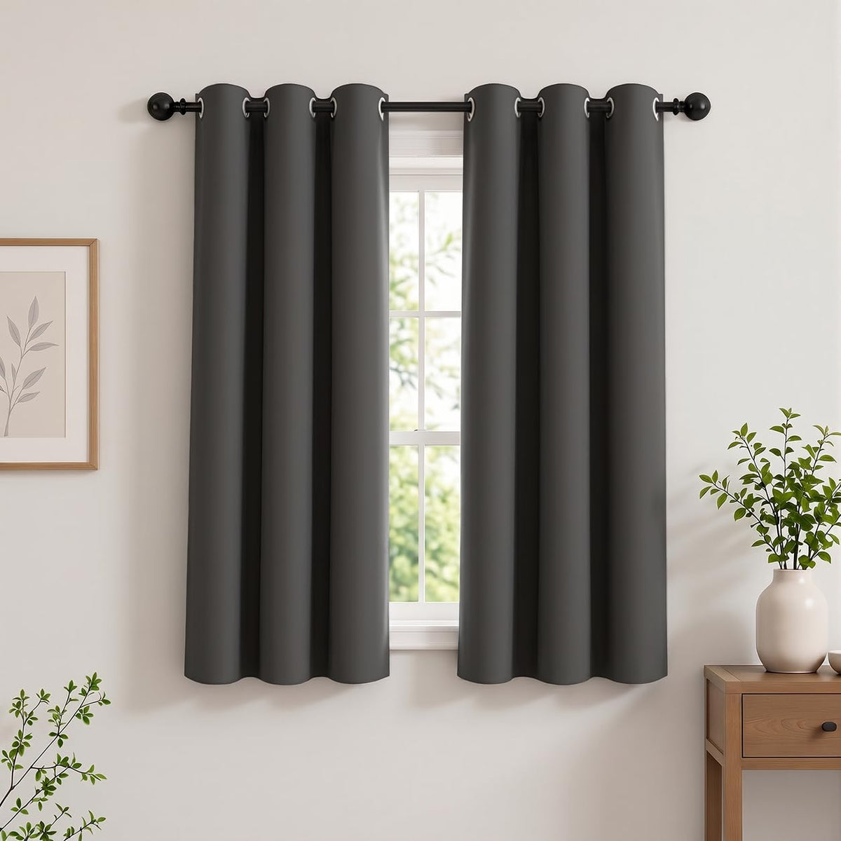 2-Panel Charcoal Grey Blackout Curtains 84" Length for Bedroom
