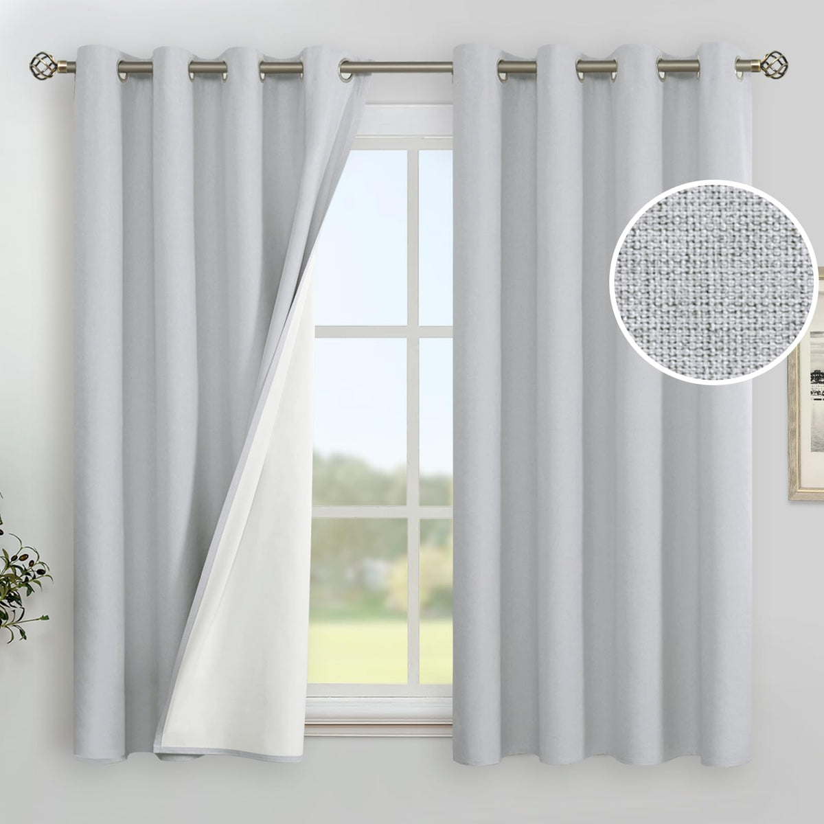YoungsTex White Linen Blackout Curtains 63 Inch Length for Bedroom 2 Panels