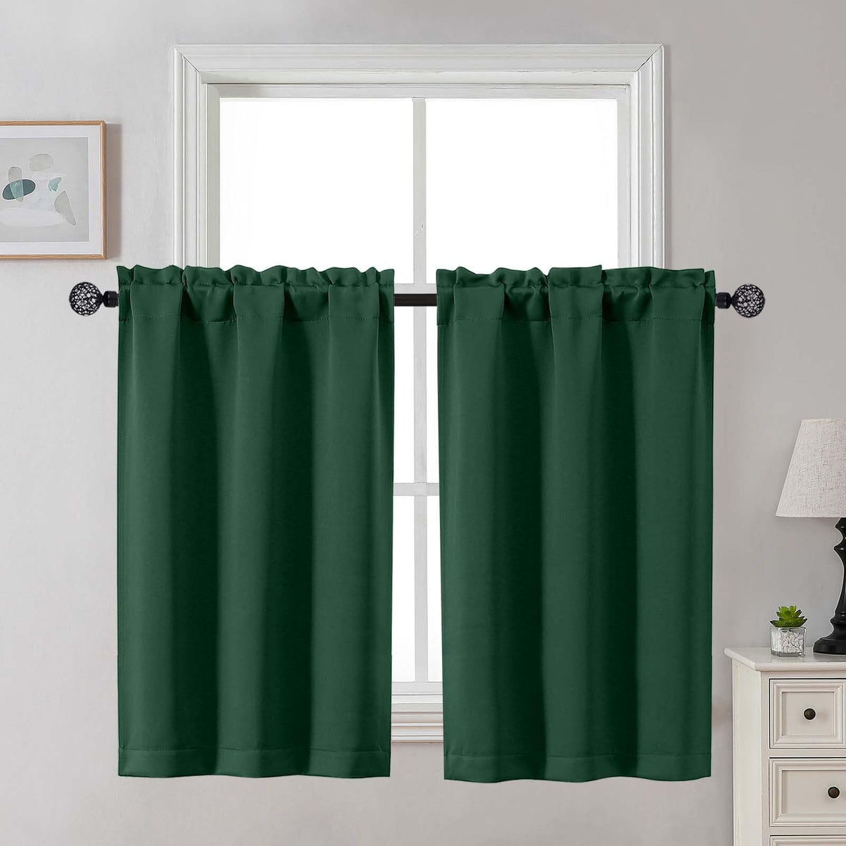 Gwine 24 Inch Long Tier Curtains for Small Window, Short Blackout Kitchen Curtains Over Sink, Half Window Drapes for Bedroom Bathroom Basement, 2 PCS, Each 30" Wx24 L, Black