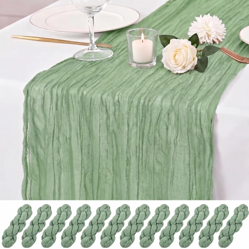 12 Pack Dusty Rose Cheesecloth Table Runner 17x108 Inch Boho Rustic Semi Sheer Gauze Cheese Cloth Table Runner for Wedding Bridal Shower Baby Shower Party Farmhouse Dining Table Decor