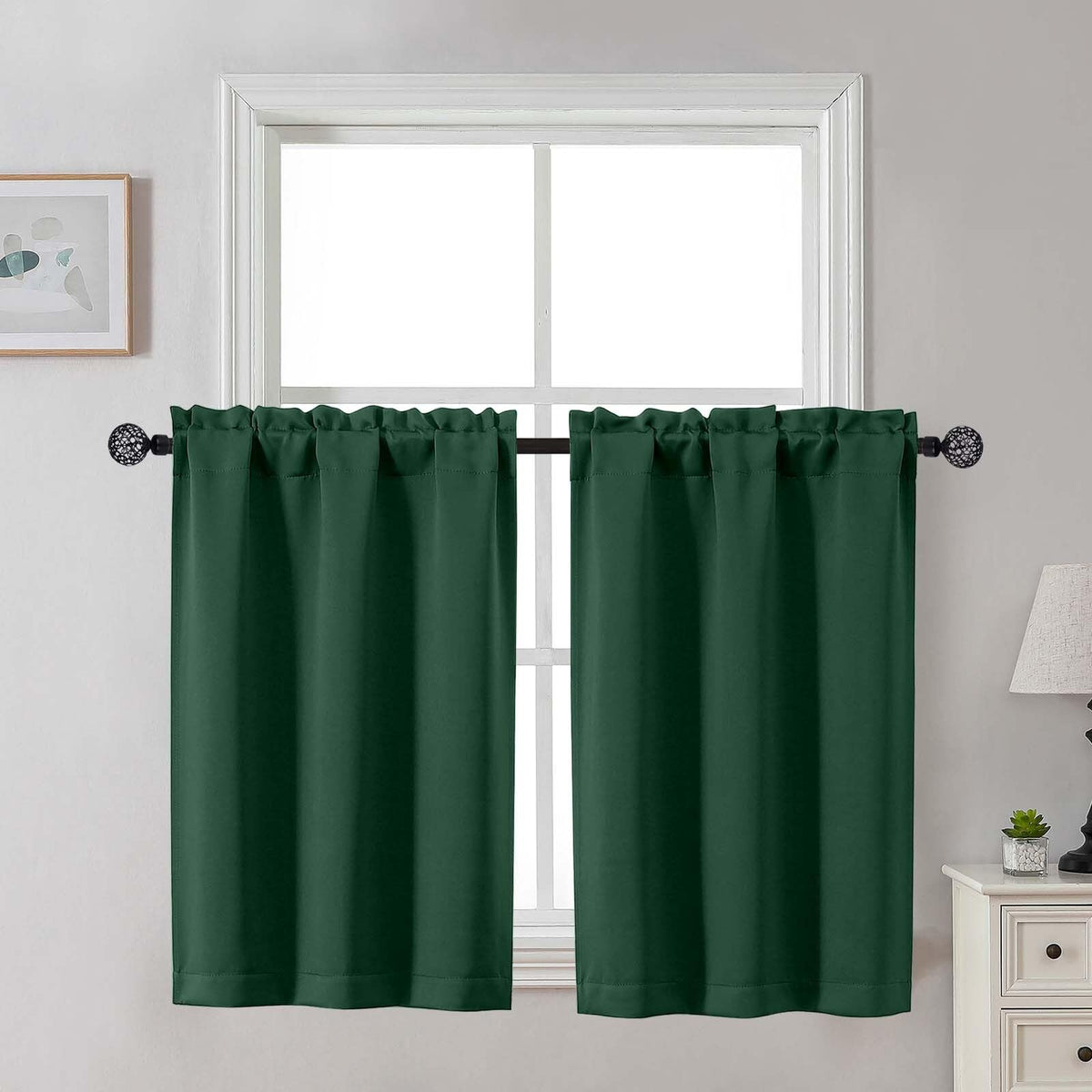 Gwine 24 Inch Long Tier Curtains for Small Window, Short Blackout Kitchen Curtains Over Sink, Half Window Drapes for Bedroom Bathroom Basement, 2 PCS, Each 30" Wx24 L, Black