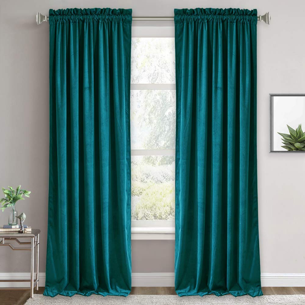 RYB HOME Green Velvet Blackout Curtains 84 inches for Bedroom Living Room