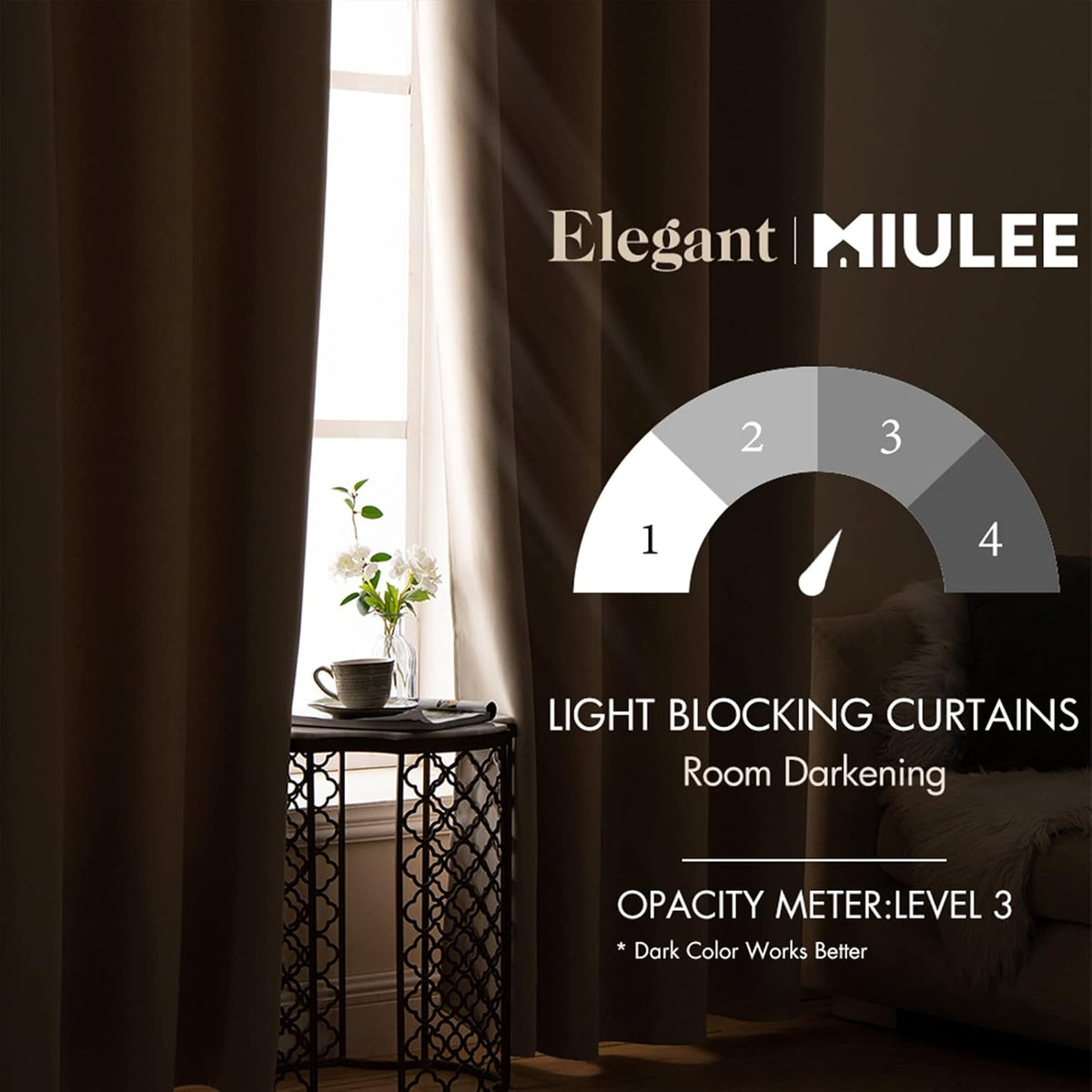 MIULEE Beige Blackout Bedroom Curtains 63 Inch Long Light Blocking